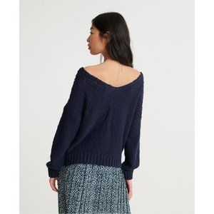 Superdry Women's Vee Slouch Slub Knit Jumper, Size 8, Navy Blue